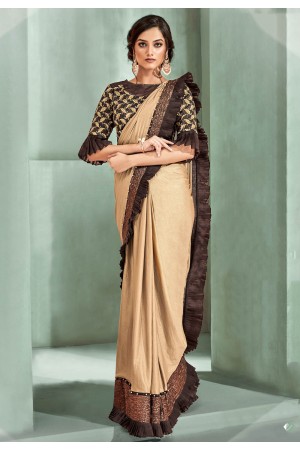 Beige lycra draped party wear saree  5315